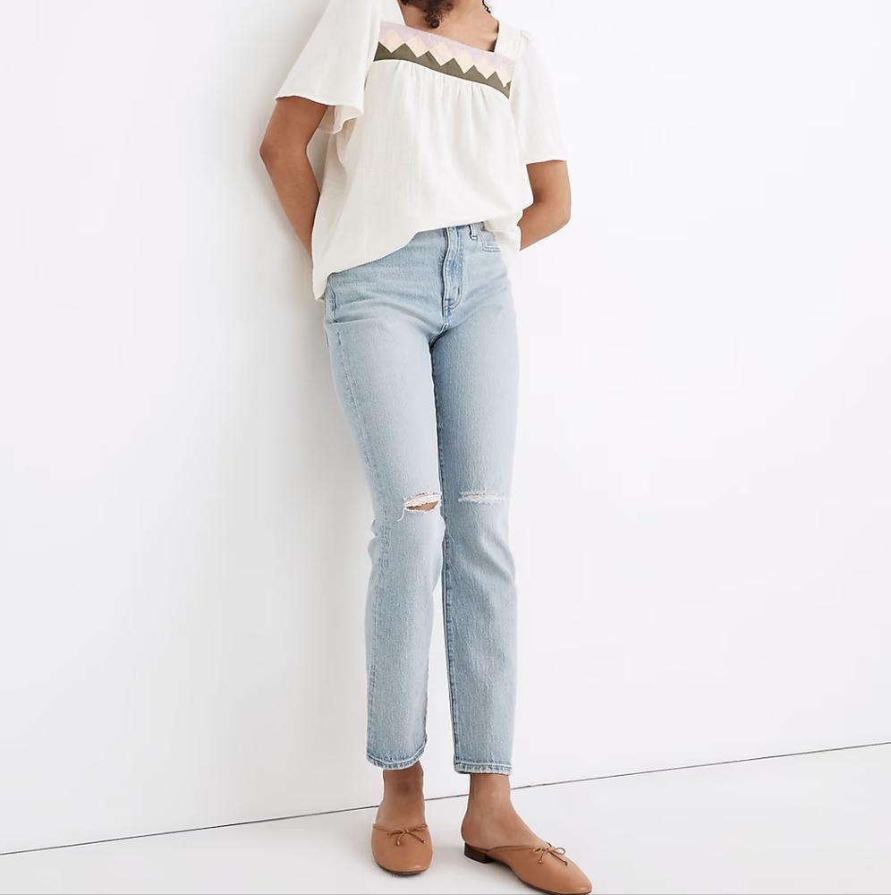 Madewell The Petite High-Rise Slim Crop Boyjean in Dumas Wash: Ripped Edition